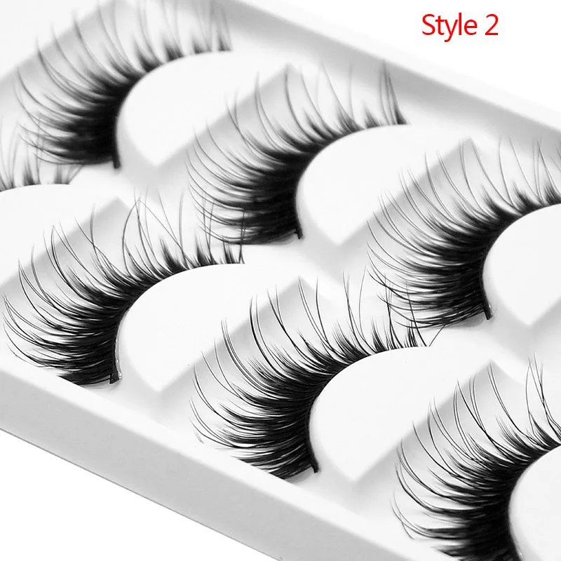 Kimcci Women False 3D Eyelashes 5 Pairs Faux Mink Lashes Thick Natural Long Cross Party False Eyelashes Black Makeup Fake Cilia