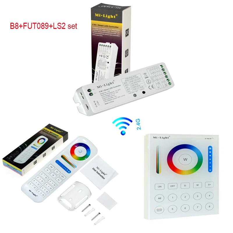 Imagem -04 - Milight sem Fio Ls2 5in1 Inteligente Led Controlador b8 Wall-mounted Controle do Painel de Toque Rgb Cct Tira Led Zona rf Controle Remoto