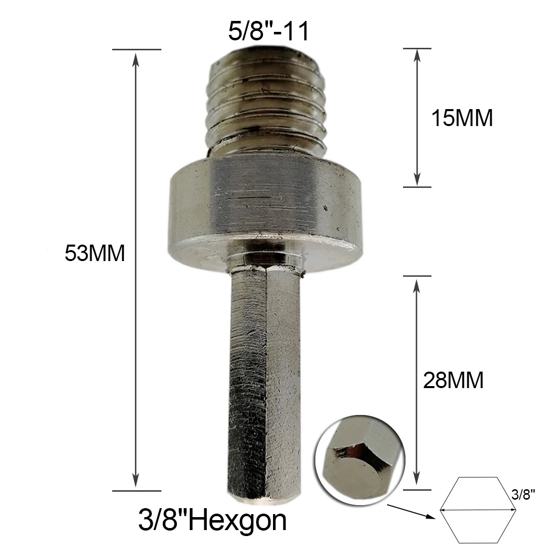 DIATOOL-Adaptador de rosca macho a vástago hexagonal 5/8 para brocas de taladro, disco de molienda de acero de buena calidad, 3/8-11, 1 unidad