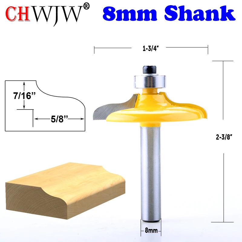 CHWJW 1PC 8mm Shank Ogee Euro Style Door Front Edging Router Bit Trimming Wood Milling Cutter for Woodwork Cutter Power Tools