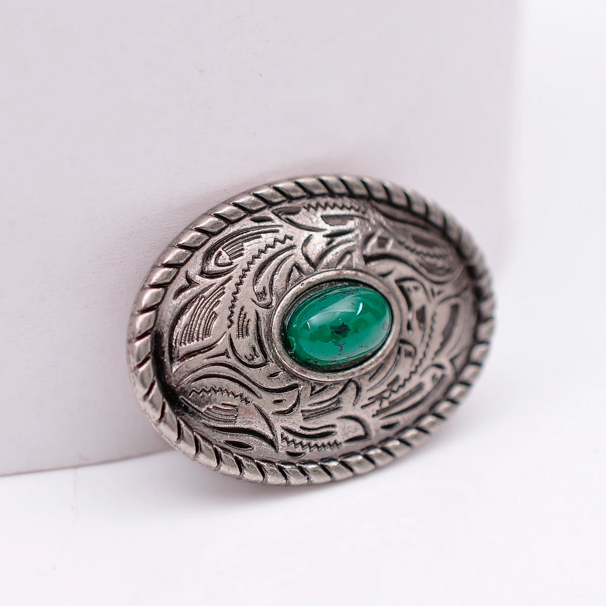 10X 35X25MM Western Antique Sliver Green Turquoise Engraved Saddle Tack Belt Prairie Dust Oval Conchos