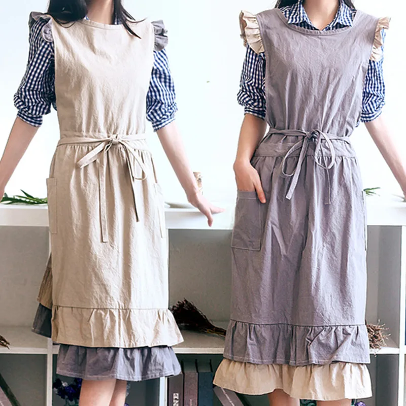 Gray Khaki Cotton Linen Apron Barista Restaurant Waitstaff Bartender Pastry Chef Baker Cafe Uniform Florist Craft Work Wear B62