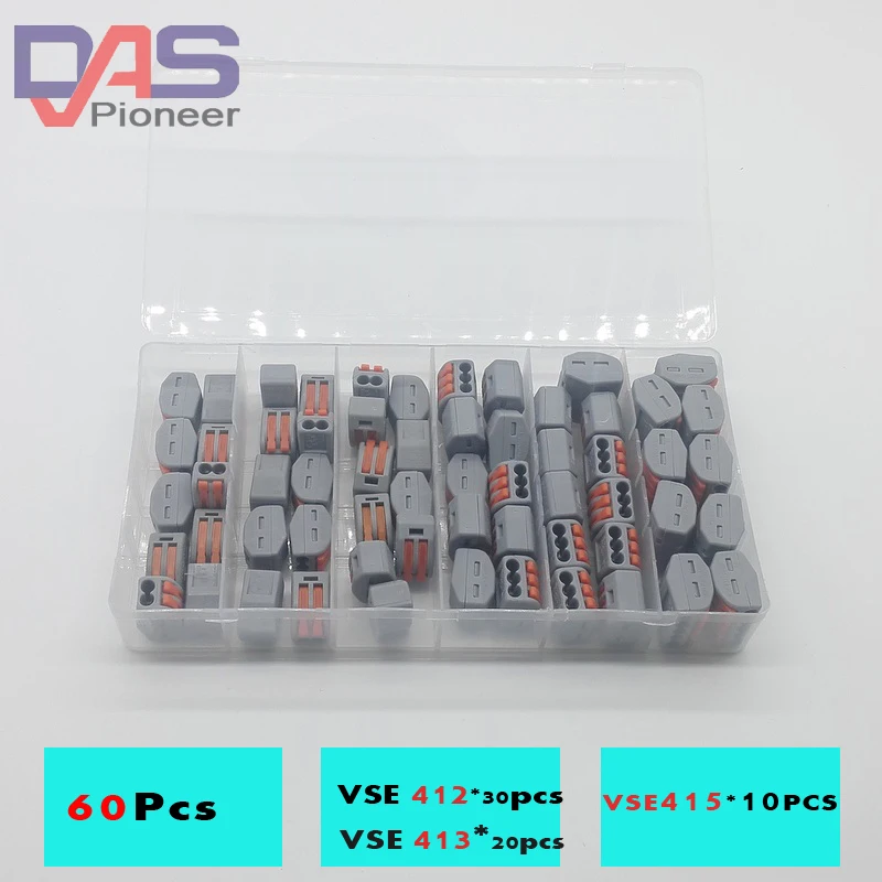 Drut compact do splatania złącze 60 sztuk combo złącze przewodu 30 sztuk X 2P 20 sztuk X 3P 10 sztuk X 5P