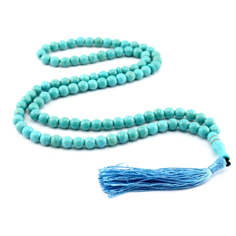 Blue Stone Tassel Round Shape 99 prayer Beads rosary Islamic Muslim tasbih Allah masbaha Misbaha tesbih Sibha subha tespeeh