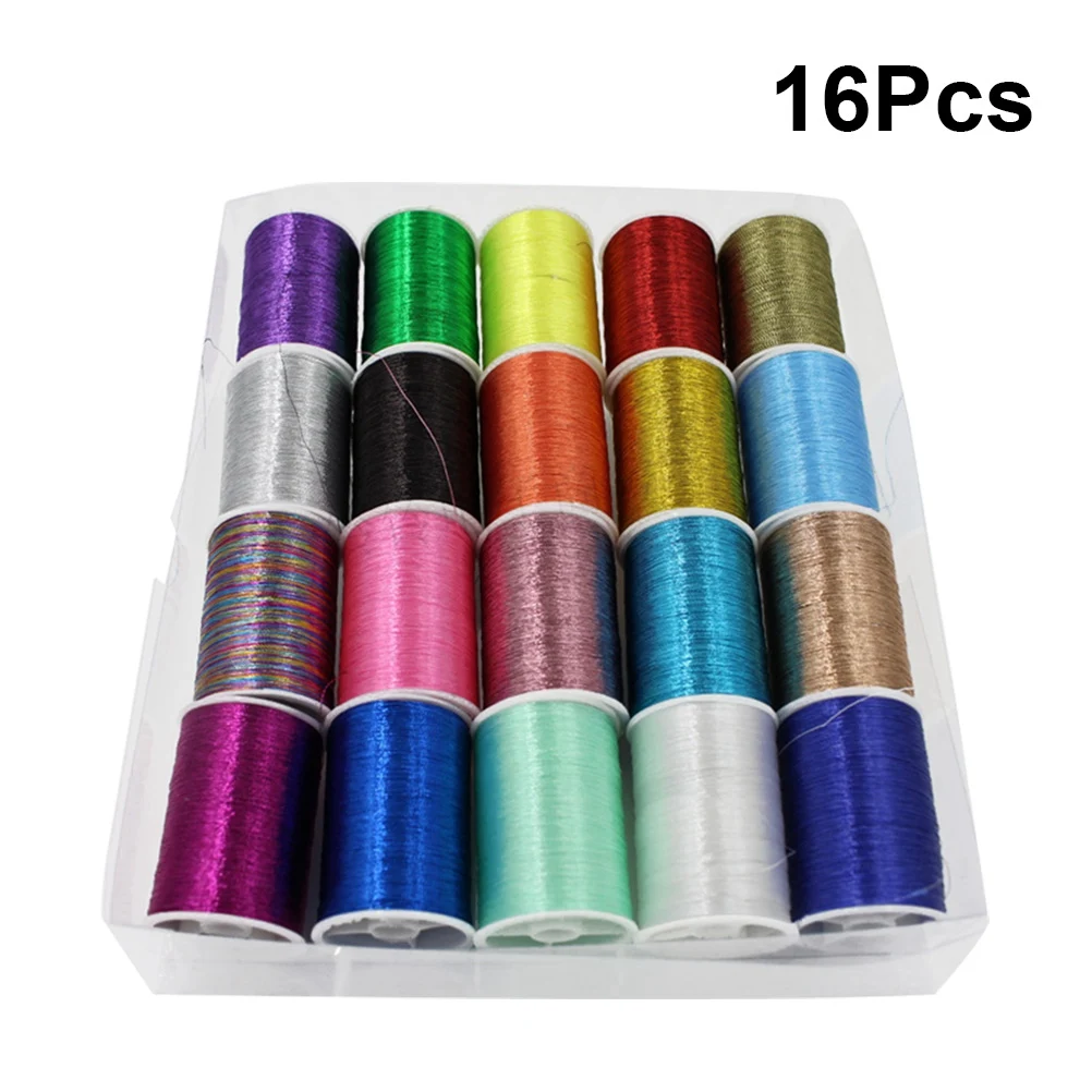 16 Spools Metallic Thread For Crafts Thread Machine Threads Set Sturdy Household Portable DIY Cross Stitch Multicolor