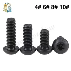 10pcs 0#-80 2#-56 4#-40 6# 8# 10# Unc American Standard Grade 10.9 Black Hexagon Socket Round Head Screw Mushroom Head Hex Bolts