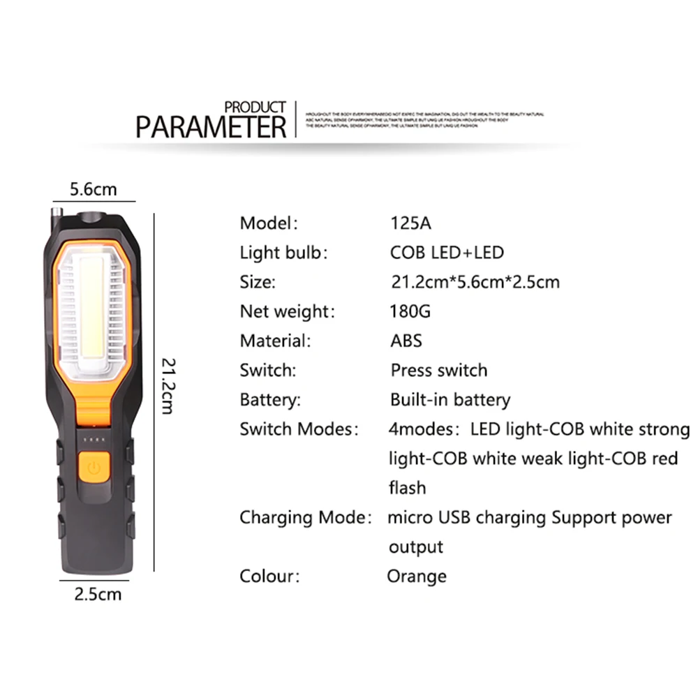Enjoydeal-COB LED 작업등, USB 충전식 슈퍼 브라이트, 유연한 자기 검사 램프, 작업 램프, 후크 포함, 2 개
