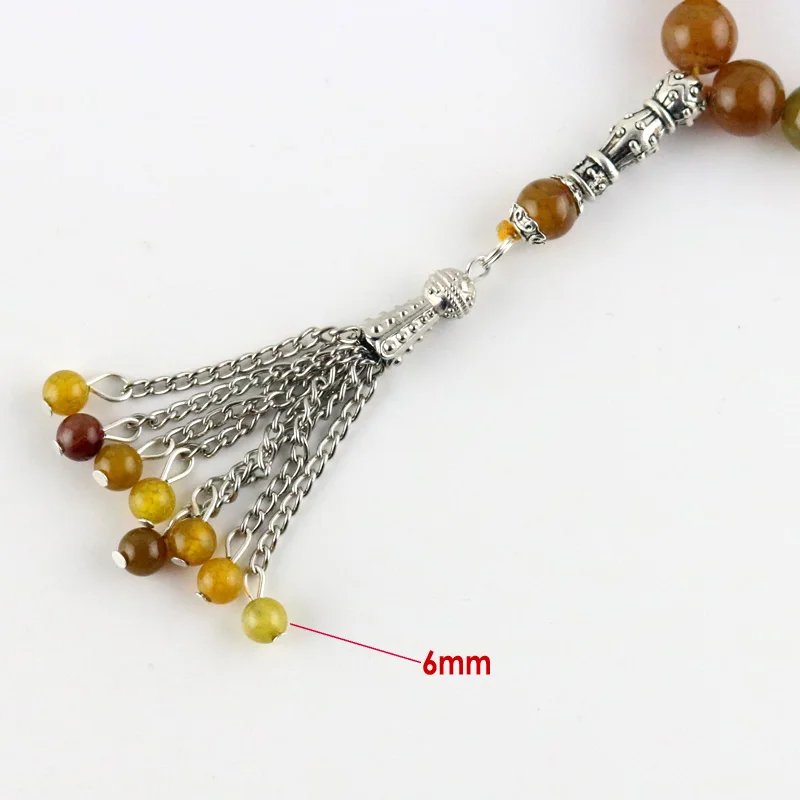 Tea Dragon Agate Beads 33 Islamic Rosary Muslim Tasbih Allah Beads Man Woman Bracelet Ramadan Gift 8-12mm Beads