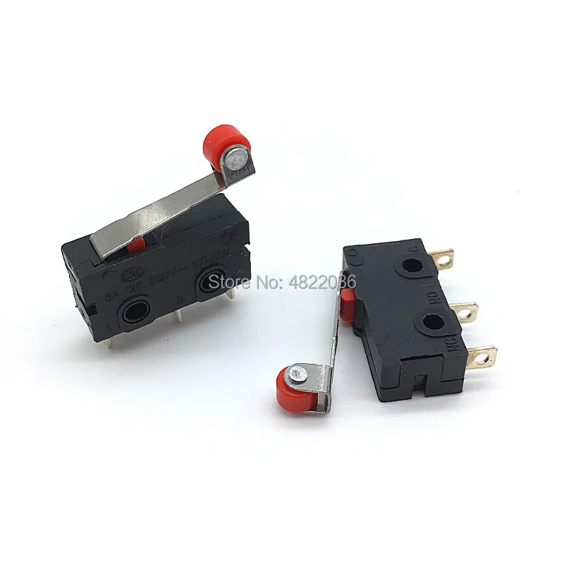 5pcs Mini Micro Limit Switch NO NC 3 Pins PCB Terminals SPDT 5A 125V 250V Roller Arc lever Snap Action Push Micro Switch