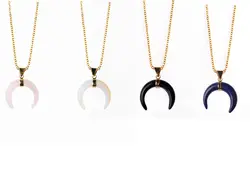 Reiki healing Natural Stone Black Horn Necklace Moon Crescent Shape Leather Chain Healing Crystal Quartz Pendant Necklaces 2018