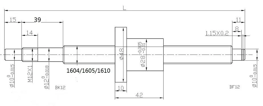 SFU1605 200 250 300 350 400 450 500 550 600 650 700 750 mm ballscrew with ball nut BK12/BF12 end machined CNC parts