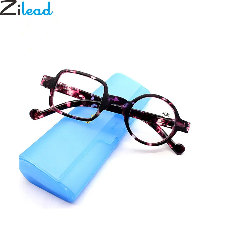 Zilead Retro Leopard Asymmetrical Round&Square Reading Glasses Women&Men Presbyopia Glasses Hyperopia Eyeglasses For Elder