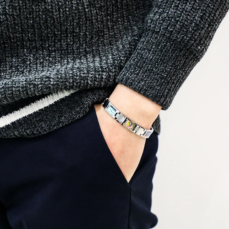 20CM Length Tungsten Carbide Bracelets Inlay Colorful Deep Sea Shells for Men Fashion Chain Jewelry