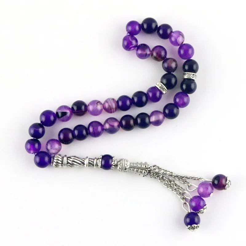 Purple Stone Muslim Agate Bracelet 33 Beads 8mm Islam Allah Prayer Rosary Tasbih Islam Women Bracelet Gift