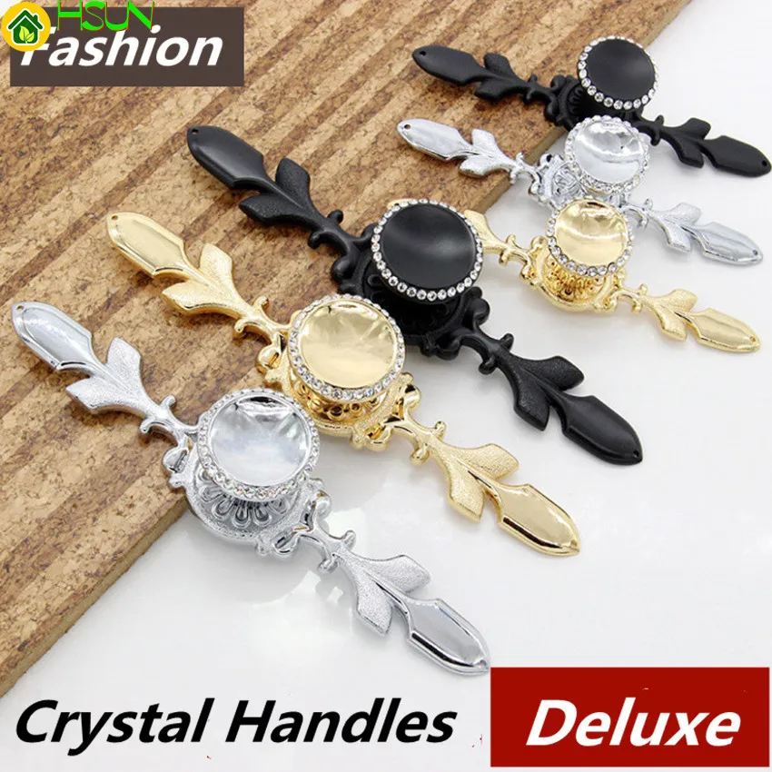 Fashion Deluxe Top Quality K9 Crystal Villa Furniture Handles Silver Gold Black Wardrobe Wine Cabinet Drawer Tv Cabinet Knobs