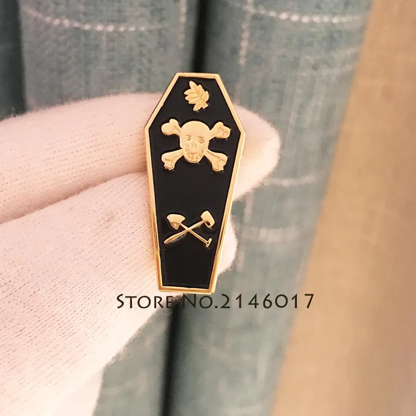 

10pcs Freemason Skull Akasha Leaf Acacia Sprig Lapel Pins Enamel Badge Masonic Coffin Pin and Brooch Master Mason Tracing Board