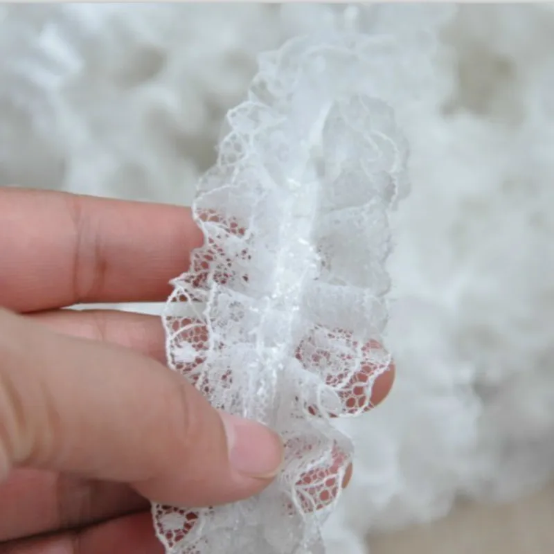 4CM Wide White Black Cotton Pleated Chiffon Tulle Lace Folded Farbic Embroidered Ribbon Trim 3d Collar Applique For DIY Sewing