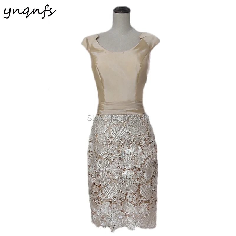 YNQNFS M93 Taffeta Lace Champagne Two Piece Mother of the Bride Dresses with Jacket Bolero Groom Mother Gown Outfits