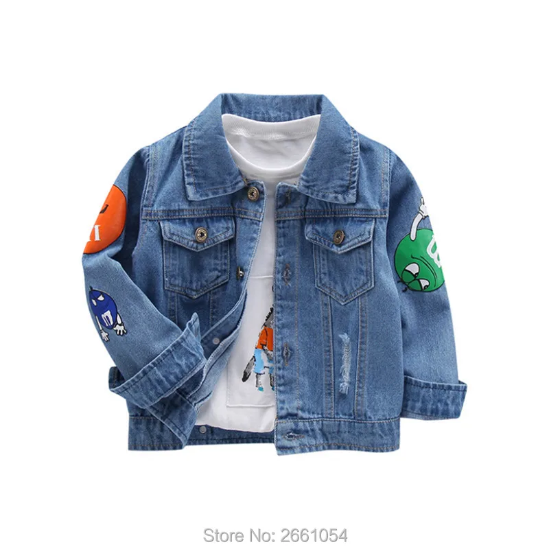 2023 Spring Children\'s Jacket Denim Boys Broken Hole Jean Jackets Kids Clothing Baby Coat Boys Casual Cartoon Letter Outerwear