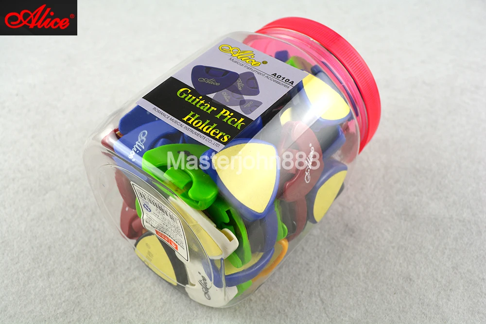 A Can of 72pcs Colored Alice A010A Plastic Heart Shaped Guitar Picks Case Holder Stick Adhesive Back