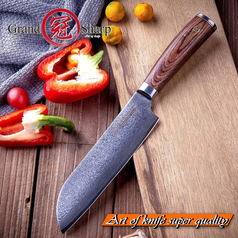 

Santoku Knife Japanese Kitchen Knives vg10 Damascus Steel 67 layers Stainless Steel Chef's Cooking Tools Grandsharp Quality NEW