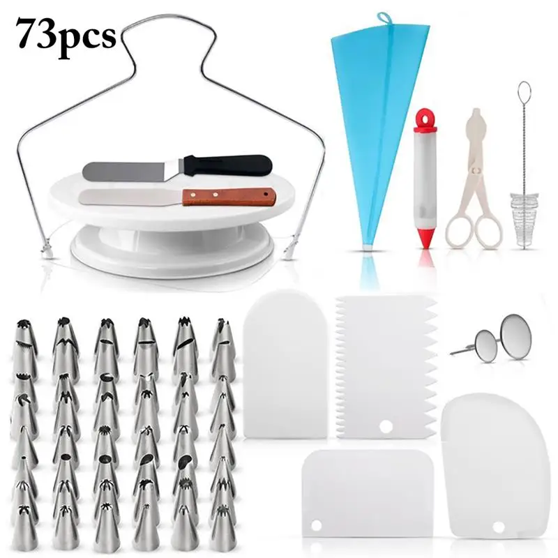 

73PCS Multi-function Cake Decorating Kit Cake Turntable Set Pastry Tube Fondant Tool Kitchen Dessert Baking Pastry Supplies