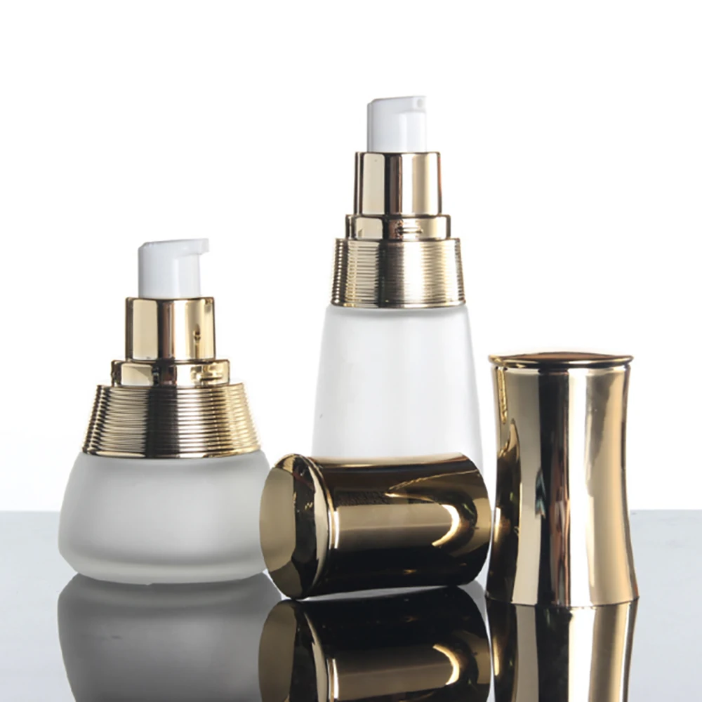 

30ml glass skincare serum bottle empty makeup containers match on lotion pump bottle with gold lids