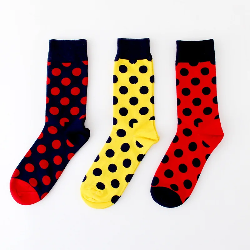 Men Socks Circle Point Colorful Fashion Hit Color Harajuku Happy Cotton Funny Skate Hip Hop Black Street Style Male Dress Socks