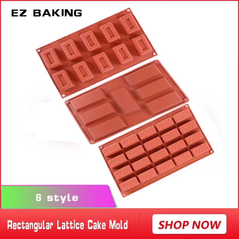 Suministros de decoración de pasteles DIY, molde de silicona para Tartas de 8 estilos, sartenes rectangulares de celosía, diseño de pastel de mousse, utensilios para hornear, envío gratis