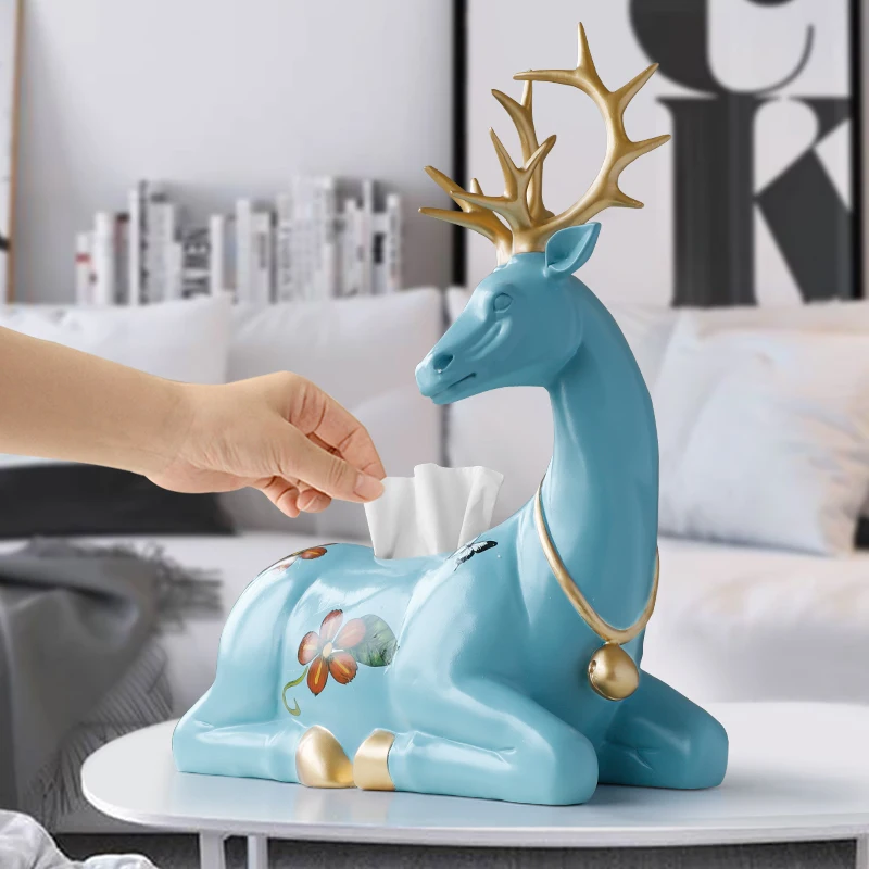 Resin Deer Statues For Home Decor Tissue Box Holder Cover Container Animal Tabletop Deer Sculpture Decorations For Home Office