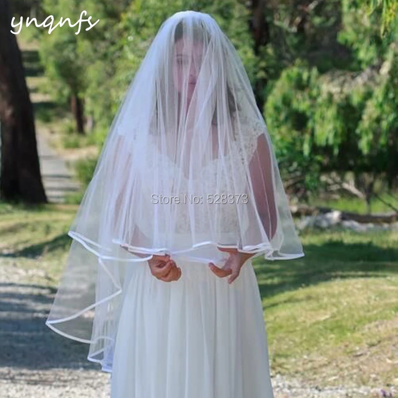 YNQNFS VV22 With Comb 2 Layers Ribbon Edge Soft Tulle Short Velo de Noiva Voile Marriage Bridal Veil Wedding Veil 2019