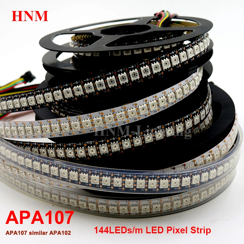 

APA107(Similar APA102) Smart LED Pixel Strip 144 LEDs/Pixels/m,Addressable 5050 IP20/IP65/IP67 DATA and CLOCK Seperately DC5V