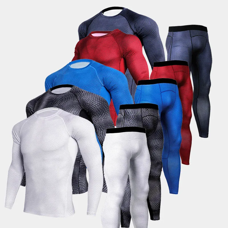 

Men's 3D Compression Run jogging Suits Clothes Sports Set Long T shirt And Pants Gym Fitness workout Tights Men's Sportswear