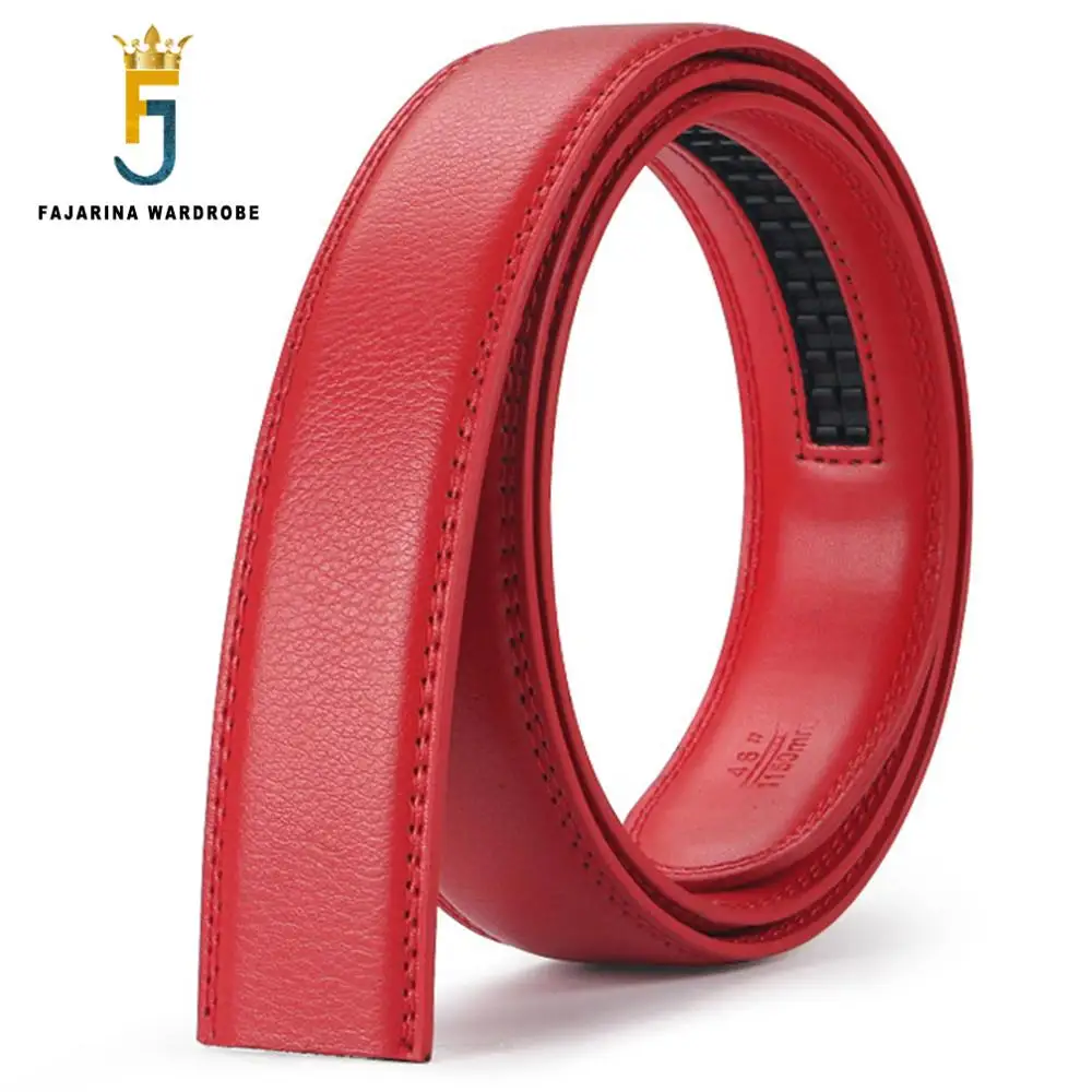 FAJARINA Good Quality the 2nd Layer Genuine Leather Red Belt Automatic Ratchet Styles 3.5cm Belts Strap without Buckles FJ18027