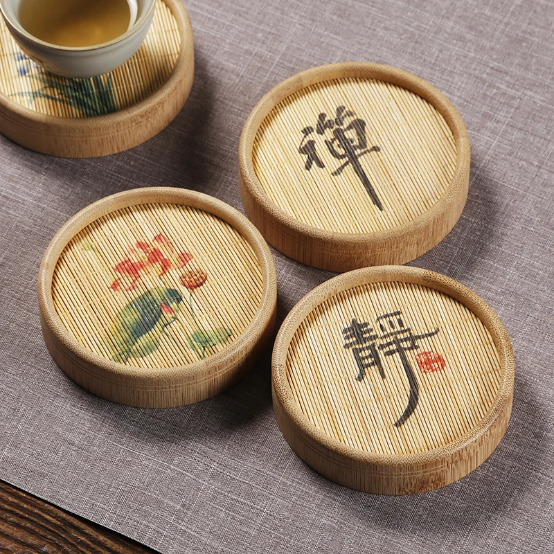 

1pc Handmade Bamboo Cup Mat Tea Set Kung Fu Round Mug Coaster Cup Holder Table Placemats Cups Drinks Pads Kitchen Accessories