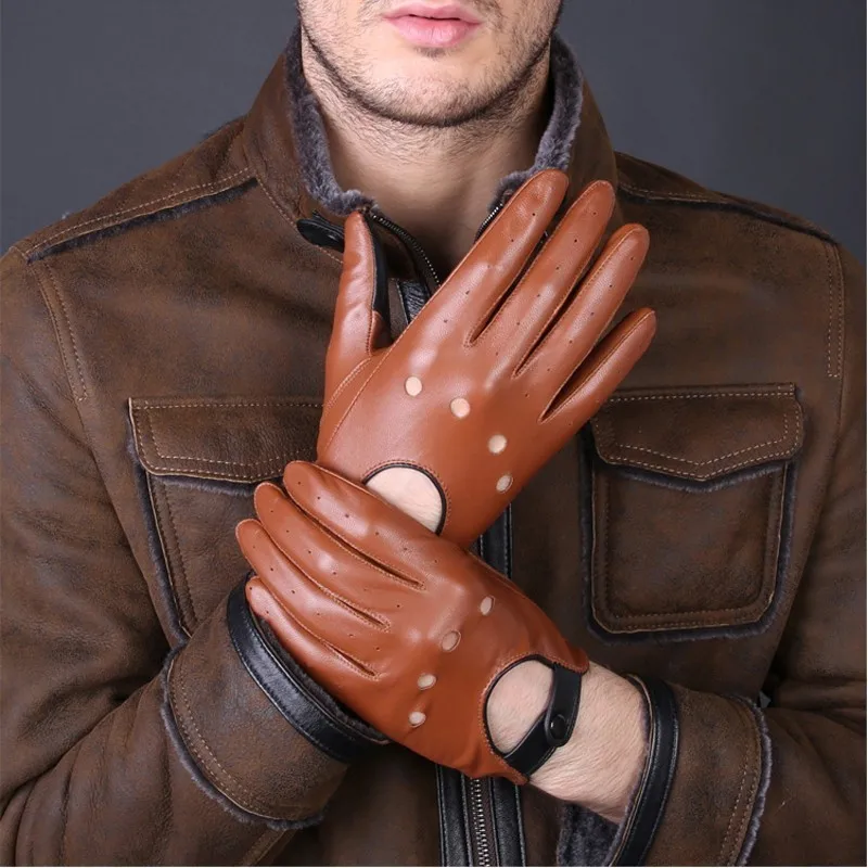 Genuine Leather Gloves Black Brown Winter Autumn Fashion Men Women Breathable Driving Sports Gloves Mittens For Male Female