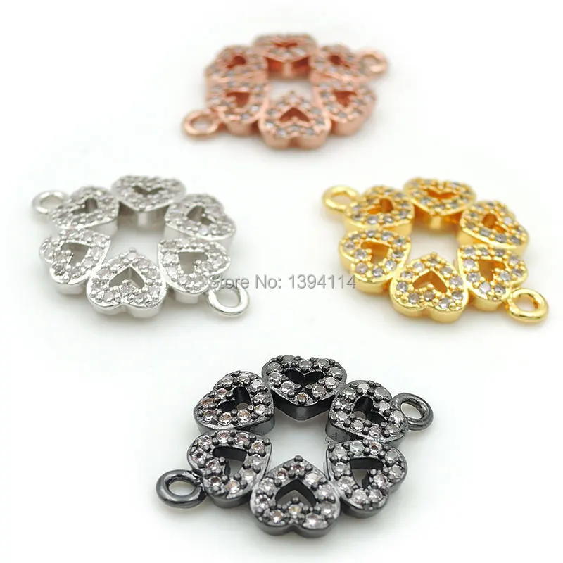 

18*13*2mm Micro Pave Clear CZ Combination Connector Around 6 Hearts Fit For Women As DIY Bracelets Accessory