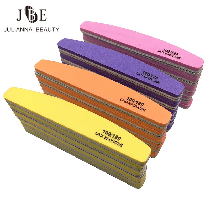 

25PCS Color Buffer Nail Files Color Nail Buffing Crescent 100/180 Nail Beauty Tools Sponge Sandpaper Block Polissoir Ongles