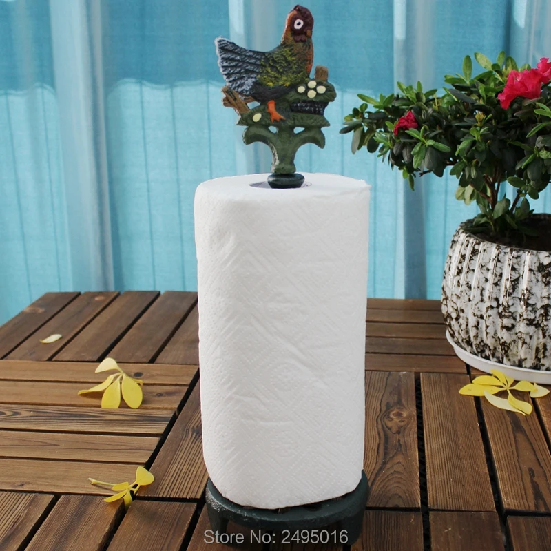 Handmade Cast Iron Standing Toilet Roll Holder: Cock Shape Metal Paper Bath Tissue Rack for Colorful Home Decor and Crafted Gift