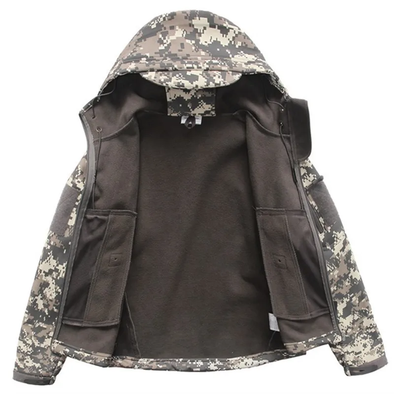 Autumn Winter Childrens Climbing Thick Warm Soft Shell Coat Boy Girl Outdoor Camp Riding Hiking Windproof Waterproof Camo Jacket