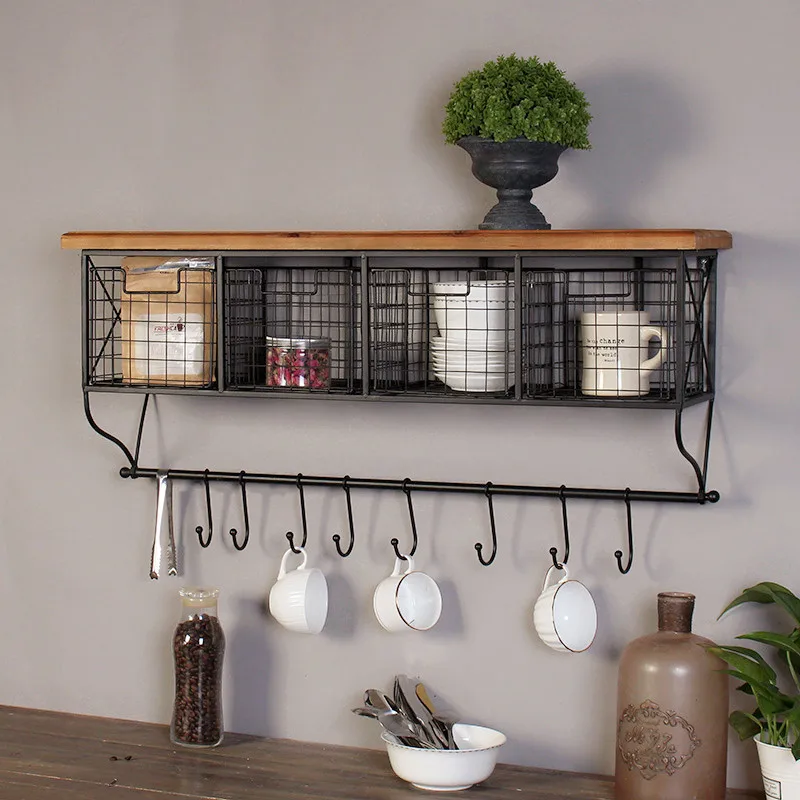 Retro industrial wind grid wall decoration rack hook cafe office home wall American ornaments