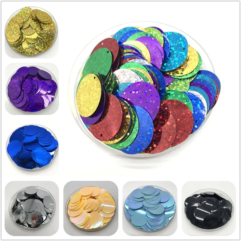 200Pcs 25mm Colorful Large Sequins With 1 Side Hole PVC Flat Round Loose Sequin Paillettes Sewing Craft DIY Scrapbooking Pendant