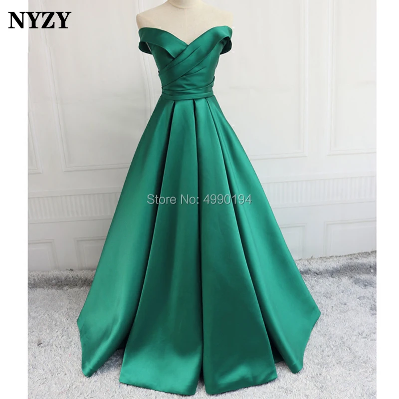 NYZY P34 elegancka Off Shoulder zielona satynowa prosta sukienka na studniówkę formalna suknia wieczorowa wieczór vestidos de festa longo 2019