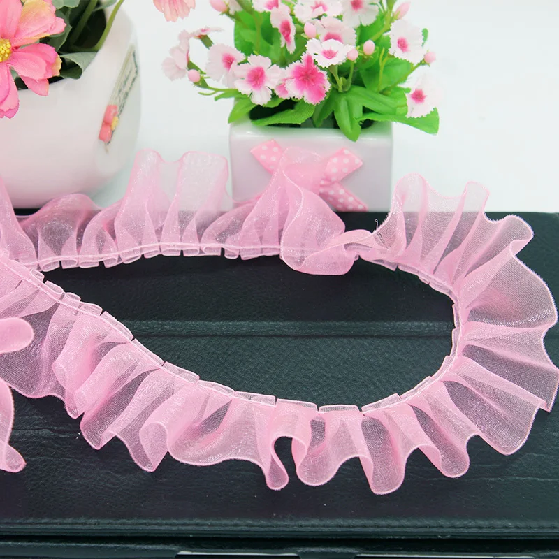 กว้าง 4 ซม. หลายสีจีบพับตาข่าย Tulle ลูกไม้ริบบิ้นตัดเย็บ DIY งานฝีมือเบาะผ้าม่านเสื้อผ้าชุดพู่อุ...