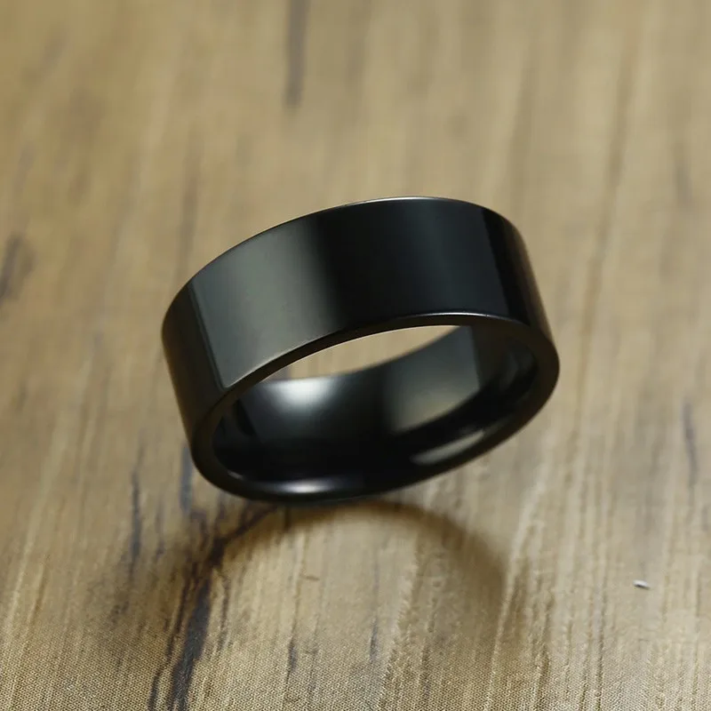 Mens Ring 8mm Flat Pipe Cut Matte Finished Black Stainless Steel Wedding Engagement Band for Men Jewelry