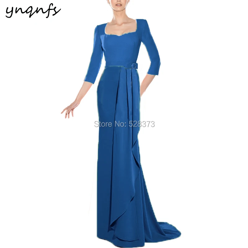 YNQNFS M152 Elegant Chiffon 3/4 Sleeve Robe Cocktail Long Formal Green Party Gown Wedding Guest Wear 2019