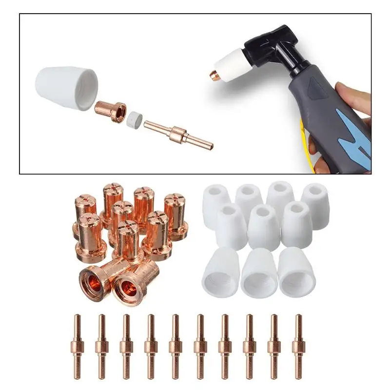 40PCs PT-31 LG-40 Air Plasma Cutter Plasma Tip Nozzle Electrode Extended Cutting Consumable for CUT-50 CUT-40D