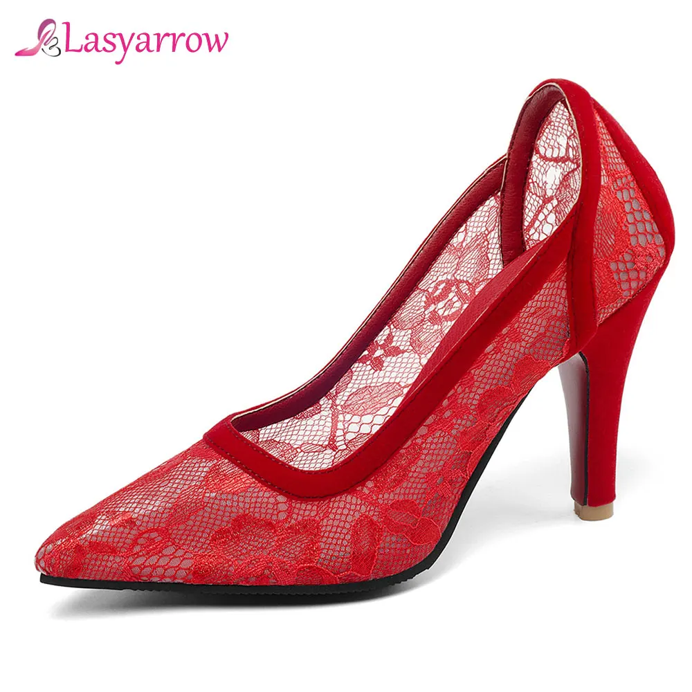 

Lasyarrow 2019 spring new shoes woman pointed toe shallow pumps women shoes sexy prom wedding high heels shoes women plus size