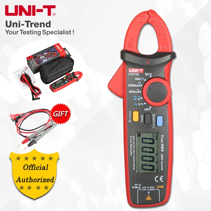 

UNI-T UT211B AC/DC 60A Mini Digital Clamp Meters; True RMS Ammeter, V.F.C./NCV/ Resistance/Capacitance Test, LCD Backlight