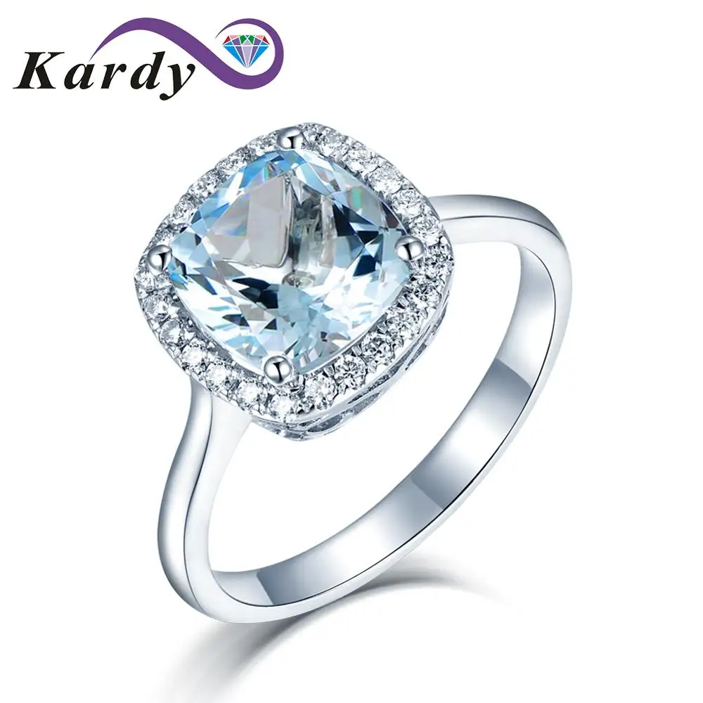 

Ocean Blue Natural Aquamarine Gemstone Elegant Diamond Wedding Engagement Band Ring for Fashion Women